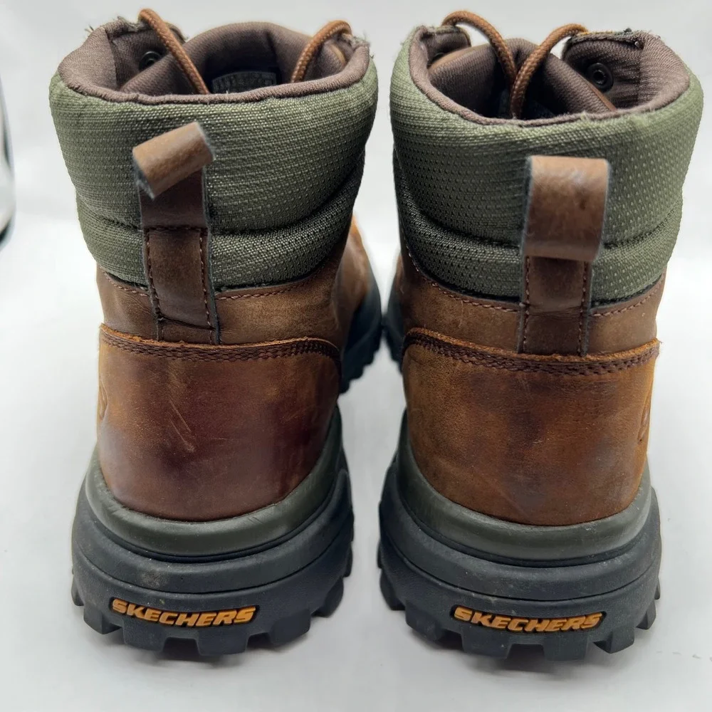 Skechers Boswell Relaxed Fit Mens Brown Leather Moc Toe Boots Steady Grip 9.5